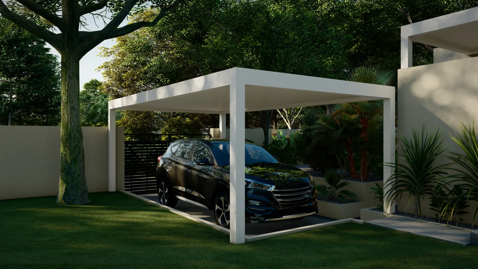 white-r-car-with-lot-of-plants-and-trees-on-the-background-in-lincoln-ne